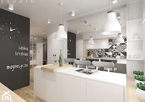 Mieszkanie_Łęczna 70,7mq - Średnia otwarta czarna kuchnia w kształcie litery u z wyspą lub półwyspem, styl nowoczesny - zdjęcie od asa studio