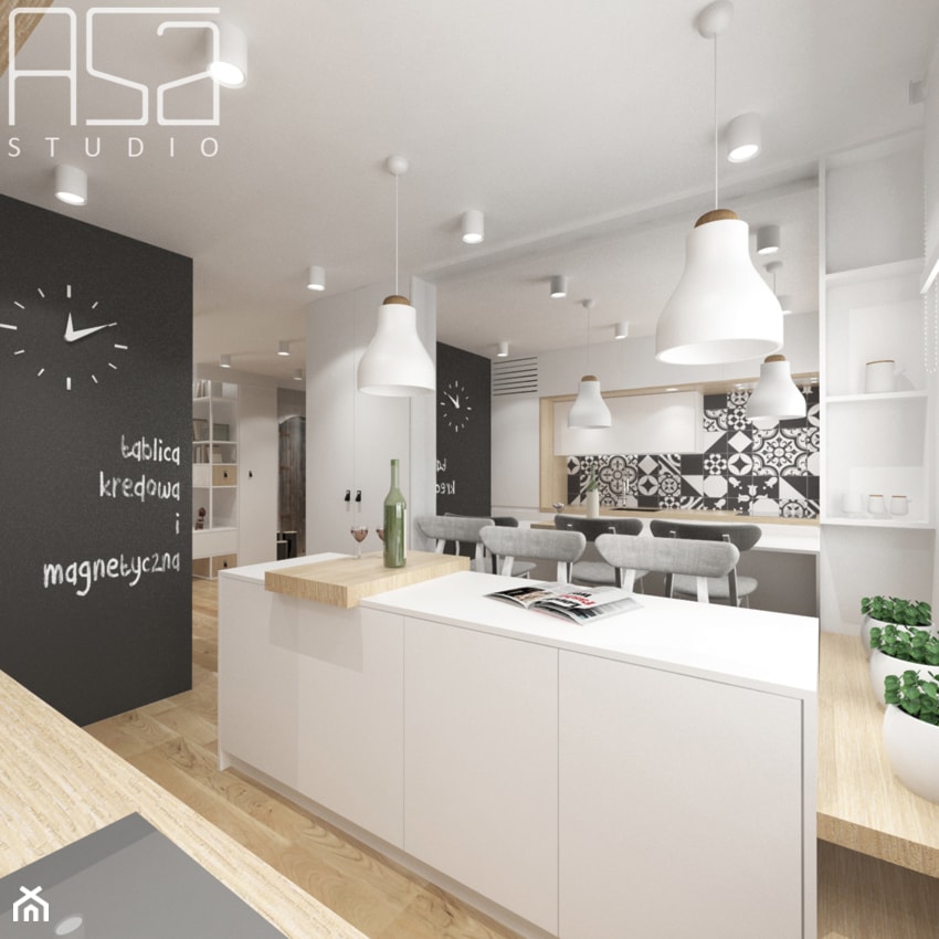 Mieszkanie_Łęczna 70,7mq - Średnia otwarta czarna kuchnia w kształcie litery u z wyspą lub półwyspem, styl nowoczesny - zdjęcie od asa studio - Homebook