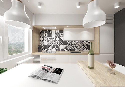 Mieszkanie_Łęczna 70,7mq - Średnia otwarta czarna z zabudowaną lodówką kuchnia jednorzędowa z oknem, styl nowoczesny - zdjęcie od asa studio
