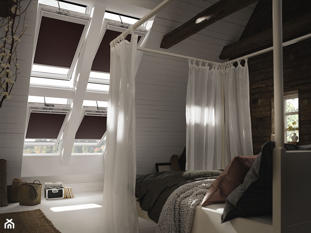 rolety zaciemniające do okien dachowych w sypialni