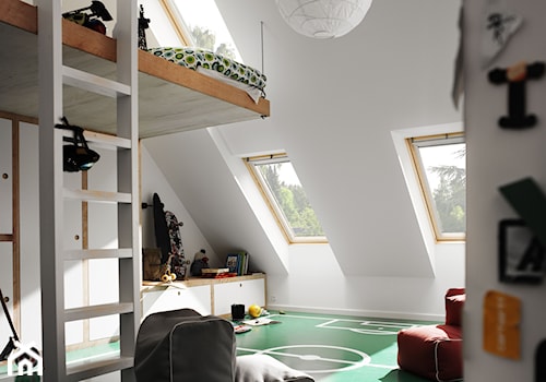Pokój dziecięcy na poddaszu - inspiracje VELUX - Duży biały pokój dziecka dla nastolatka dla chłopca, styl skandynawski - zdjęcie od VELUX