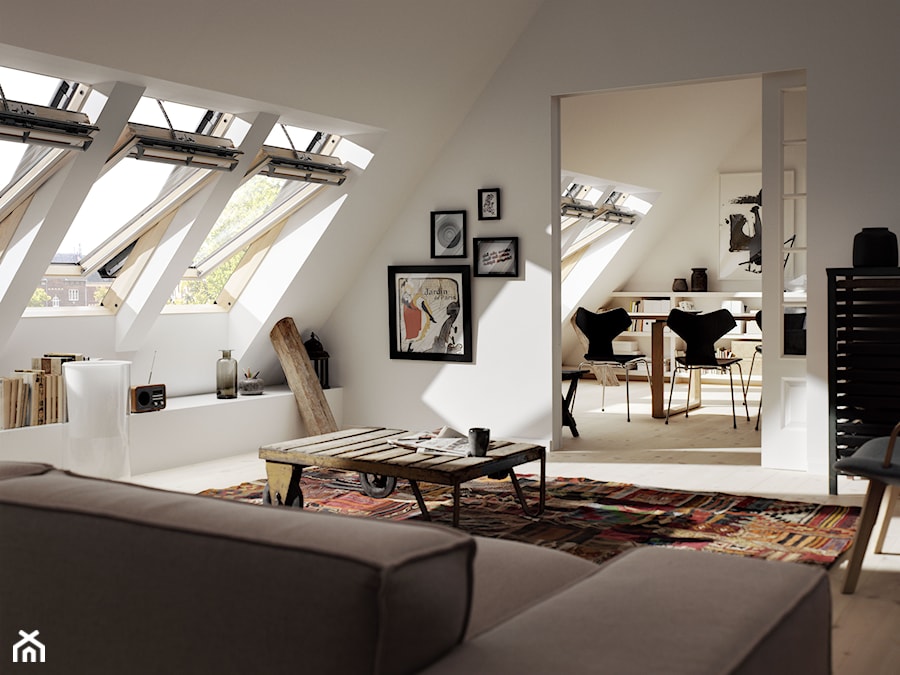 Okna dachowe w zestawach - Średni biały salon, styl nowoczesny - zdjęcie od VELUX