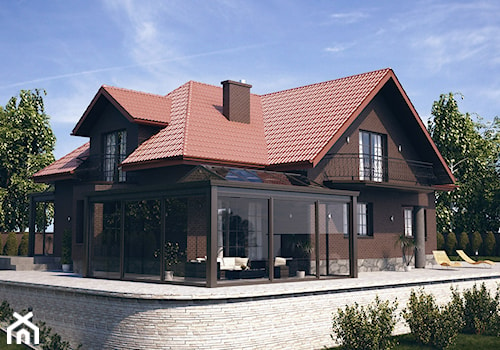 WIZUALIZACJE 2 - Duży z meblami ogrodowymi taras z tyłu domu, styl tradycyjny - zdjęcie od ALPINA Ogrody zimowe ,. oranżerie, zadaszenia, szkło architektoniczne
