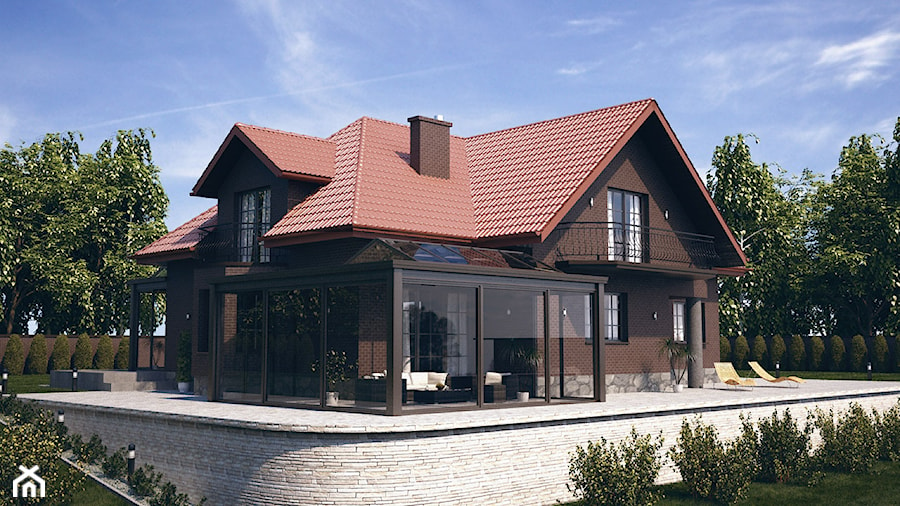 WIZUALIZACJE 2 - Duży z meblami ogrodowymi taras z tyłu domu, styl tradycyjny - zdjęcie od ALPINA Ogrody zimowe ,. oranżerie, zadaszenia, szkło architektoniczne