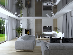 Salon z kuchnią w nowoczesnym stylu - Duży biały salon, styl nowoczesny - zdjęcie od Happy Home