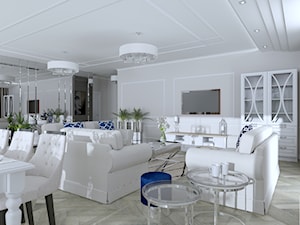 Salon w stylu nowojorskim - Duży biały szary salon z jadalnią, styl glamour - zdjęcie od Happy Home