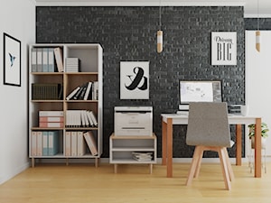 Domowe biuro - Średnie w osobnym pomieszczeniu białe czarne biuro, styl skandynawski - zdjęcie od mirjan24.pl