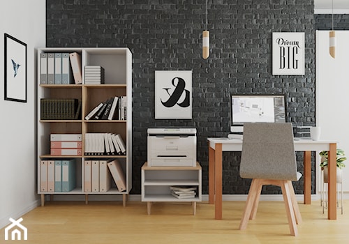 Domowe biuro - Średnie w osobnym pomieszczeniu białe czarne biuro, styl skandynawski - zdjęcie od MIRJAN24.pl