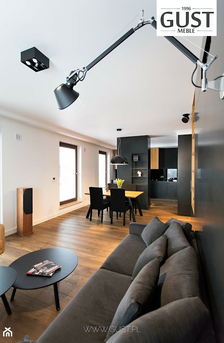 Apartament na Solcu - Średni biały salon z jadalnią, styl nowoczesny - zdjęcie od GUST MEBLE