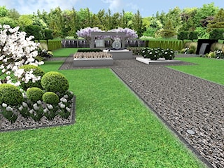 Ogród nowoczesny z fontanną Malejki Przysiecz