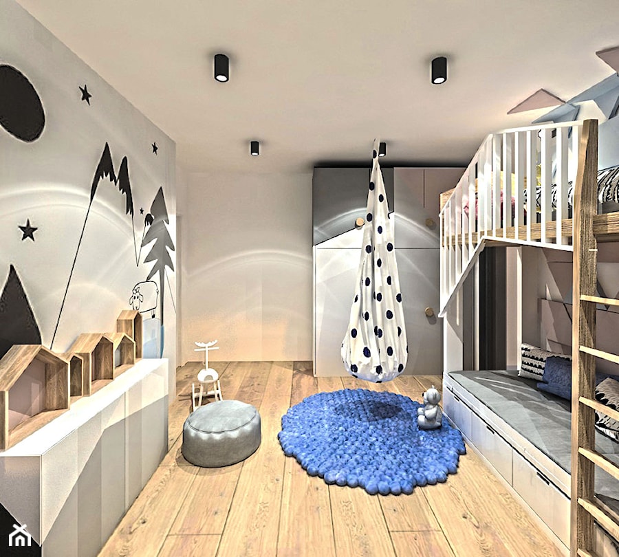 Projekt domu 160m2 - Średni biały szary pokój dziecka dla dziecka dla nastolatka dla chłopca dla dziewczynki dla rodzeństwa, styl skandynawski - zdjęcie od Wnętrza od NOWA