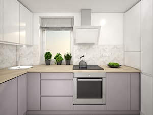 Male mieszkanie - Średnia otwarta biała z zabudowaną lodówką z podblatowym zlewozmywakiem kuchnia w kształcie litery l z oknem, styl skandynawski - zdjęcie od Wnętrza od NOWA