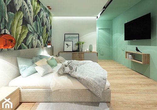 Projekt domu 160m2 - Duża biała zielona z panelami tapicerowanymi sypialnia, styl nowoczesny - zdjęcie od Wnętrza od NOWA
