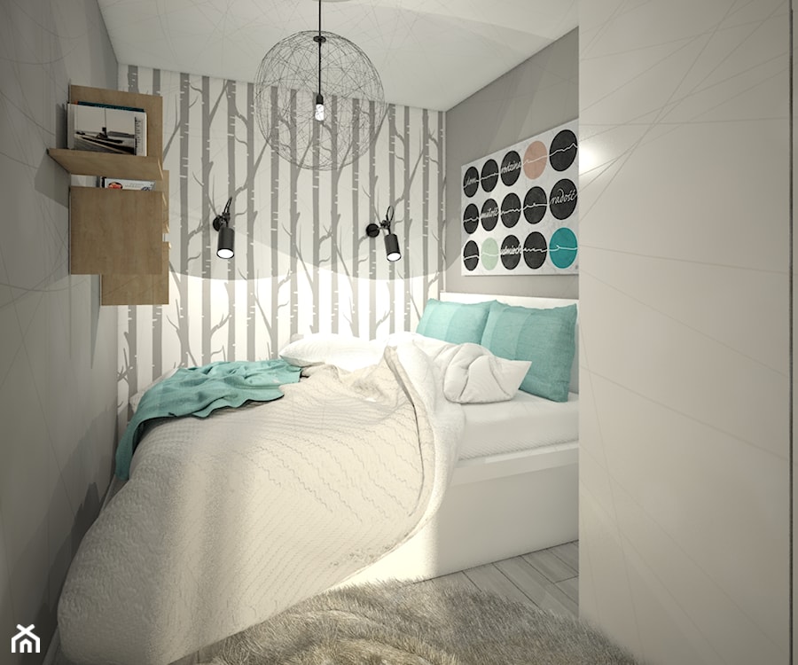 Male mieszkanie - Mała biała szara sypialnia, styl skandynawski - zdjęcie od Wnętrza od NOWA