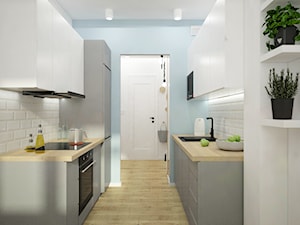 Remont mieszkania pod inwestycję - Średnia zamknięta szara z zabudowaną lodówką z nablatowym zlewozmywakiem kuchnia dwurzędowa, styl skandynawski - zdjęcie od Wnętrza od NOWA