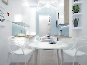 Mieszkanie na wynajem dla studentów - Średnia zamknięta biała z zabudowaną lodówką z nablatowym zlewozmywakiem kuchnia dwurzędowa, styl skandynawski - zdjęcie od Wnętrza od NOWA