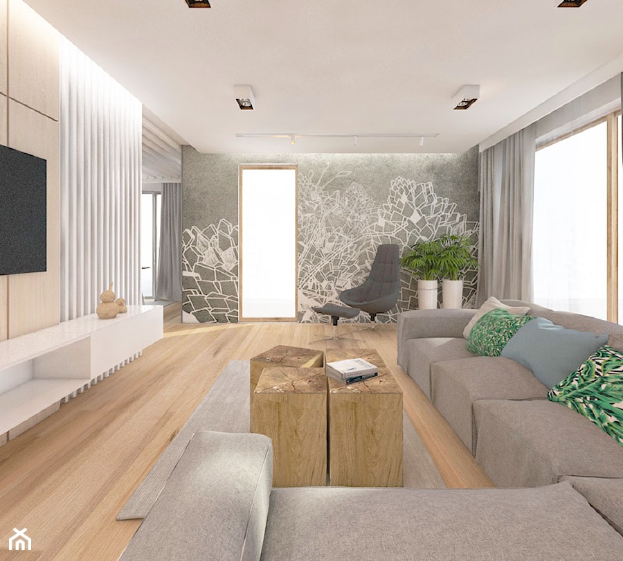 Projekt domu 160m2 - Średni biały szary salon, styl nowoczesny - zdjęcie od Wnętrza od NOWA