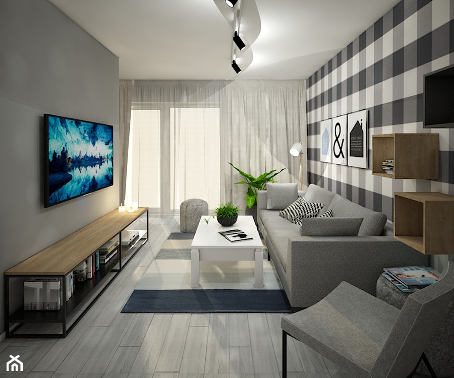 Małe mieszkanie wersja 2 - Mały beżowy biały szary salon, styl skandynawski - zdjęcie od Wnętrza od NOWA