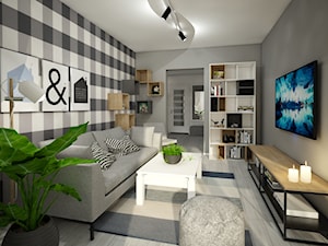 Małe mieszkanie wersja 2 - Średni biały szary salon, styl skandynawski - zdjęcie od Wnętrza od NOWA