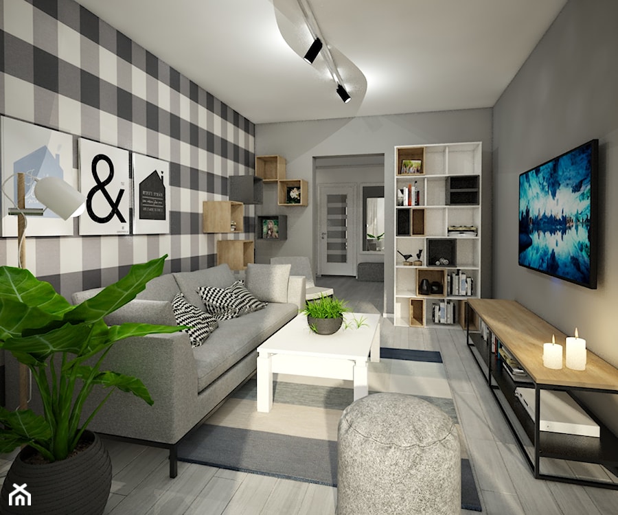 Małe mieszkanie wersja 2 - Średni biały szary salon, styl skandynawski - zdjęcie od Wnętrza od NOWA