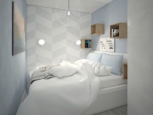 Małe mieszkanie wersja 2 - Mała biała niebieska szara sypialnia, styl skandynawski - zdjęcie od Wnętrza od NOWA