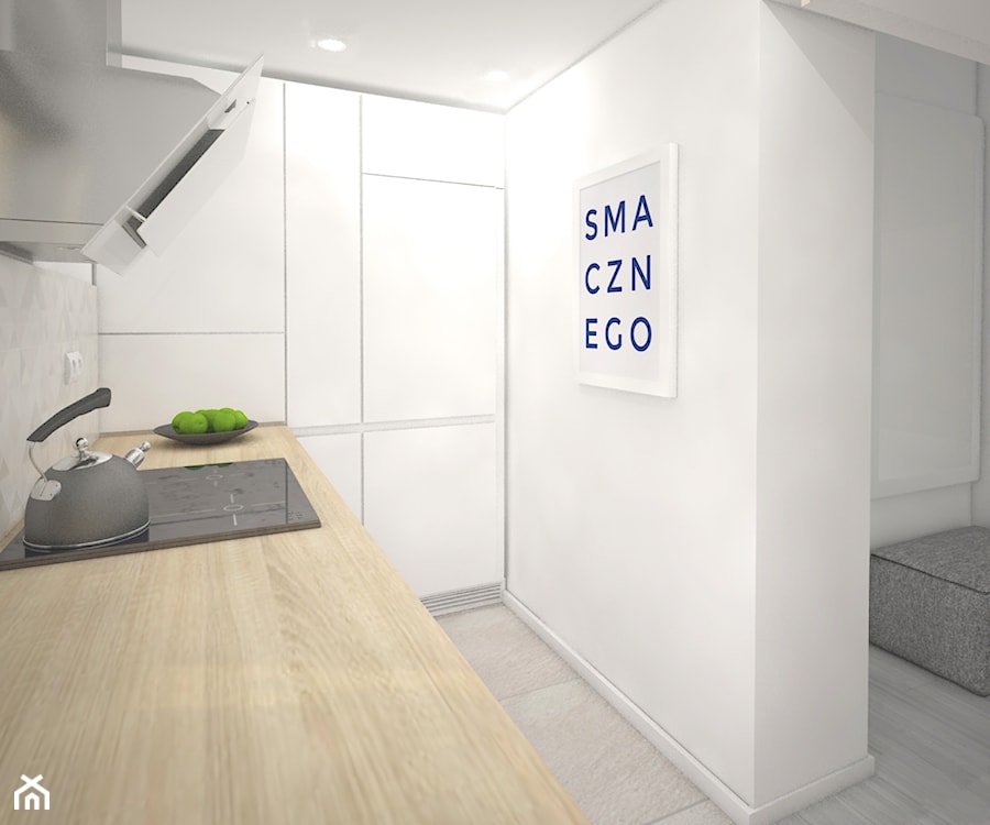 Male mieszkanie - Średnia otwarta biała z zabudowaną lodówką kuchnia w kształcie litery l, styl skandynawski - zdjęcie od Wnętrza od NOWA