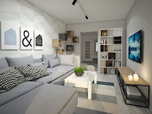 Male mieszkanie - Duży biały szary salon z bibiloteczką, styl skandynawski - zdjęcie od Wnętrza od NOWA