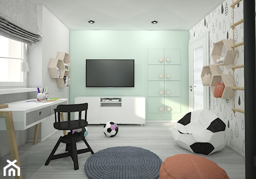 Pokój dla dziecka - Średni biały zielony pokój dziecka dla nastolatka dla chłopca dla dziewczynki, styl skandynawski - zdjęcie od Wnętrza od NOWA
