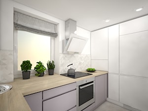 Male mieszkanie - Średnia z salonem biała szara z zabudowaną lodówką z nablatowym zlewozmywakiem kuchnia w kształcie litery l z oknem, styl skandynawski - zdjęcie od Wnętrza od NOWA