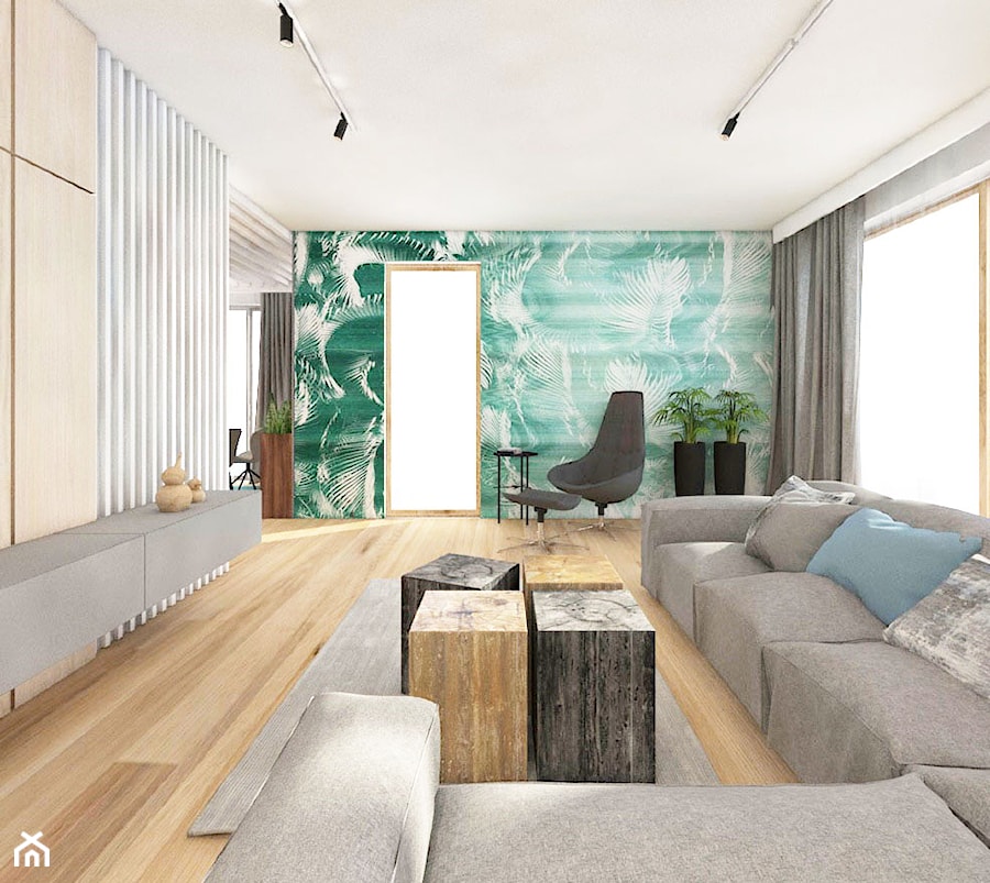 Mieszkanie dla odważnych klientów - Duży biały zielony salon, styl nowoczesny - zdjęcie od Wnętrza od NOWA