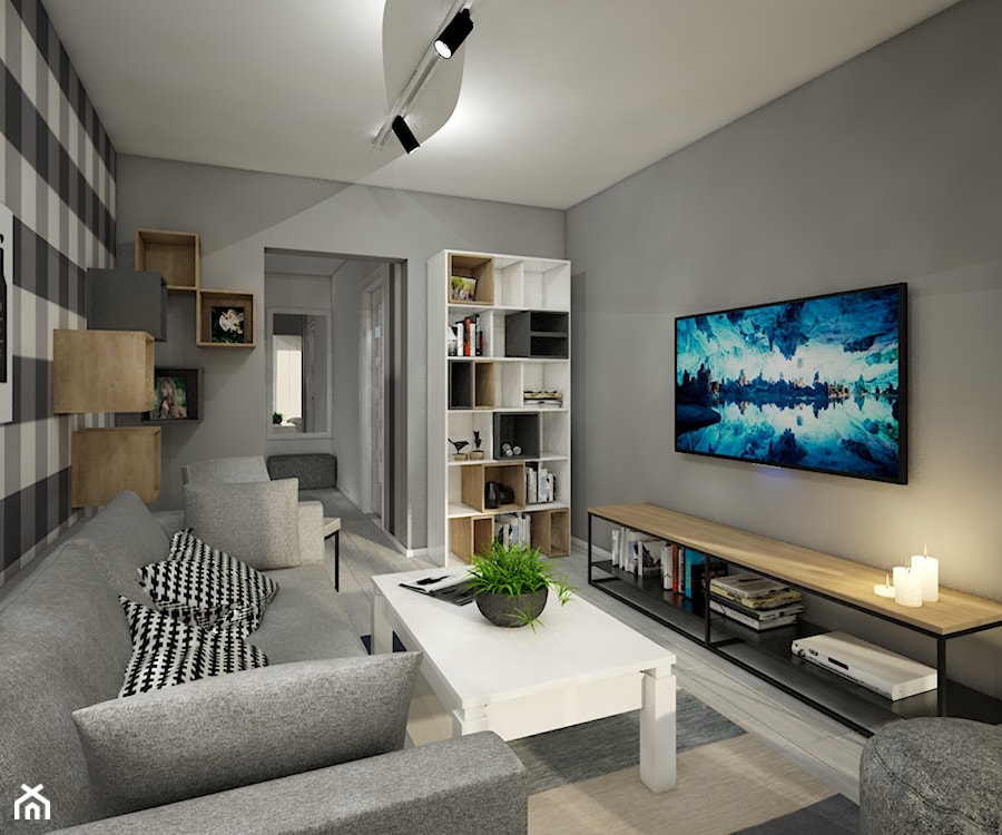Małe mieszkanie wersja 2 - Mały szary salon, styl skandynawski - zdjęcie od Wnętrza od NOWA