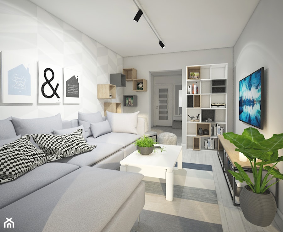 Male mieszkanie - Mały biały szary salon, styl skandynawski - zdjęcie od Wnętrza od NOWA