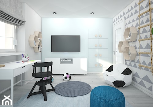 Pokój dla dziecka - Średni biały szary niebieski pokój dziecka dla nastolatka dla chłopca, styl skandynawski - zdjęcie od Wnętrza od NOWA