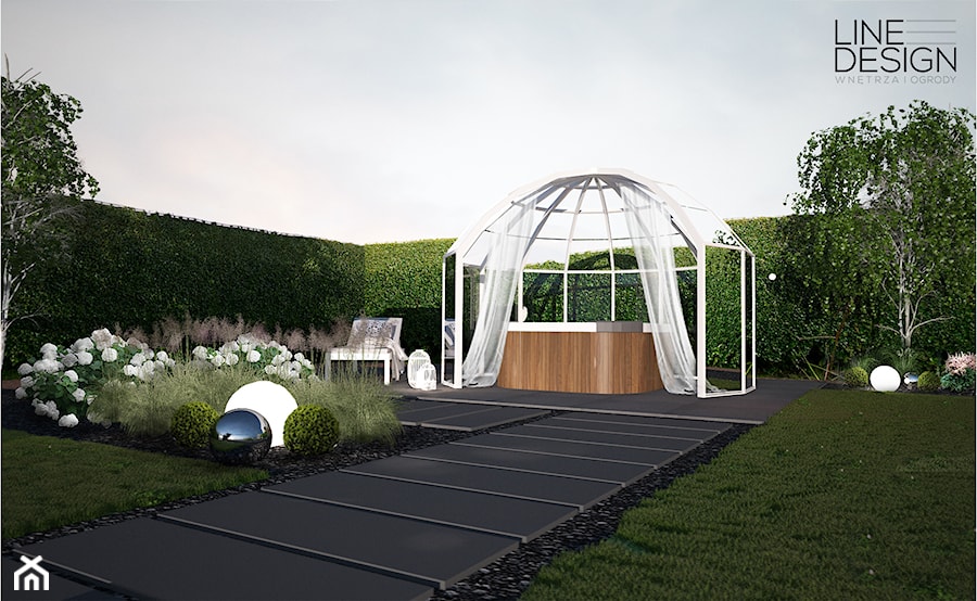 Projekt ogrodu przydomowego w Solcu - Średni ogród za domem z jacuzzi, styl nowoczesny - zdjęcie od Line Design