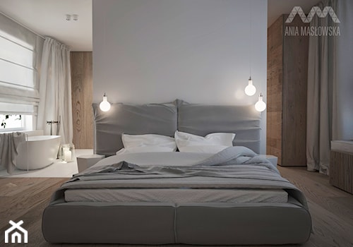 Projekt domu w Józefowie - Średnia biała sypialnia z łazienką, styl minimalistyczny - zdjęcie od Ania Masłowska