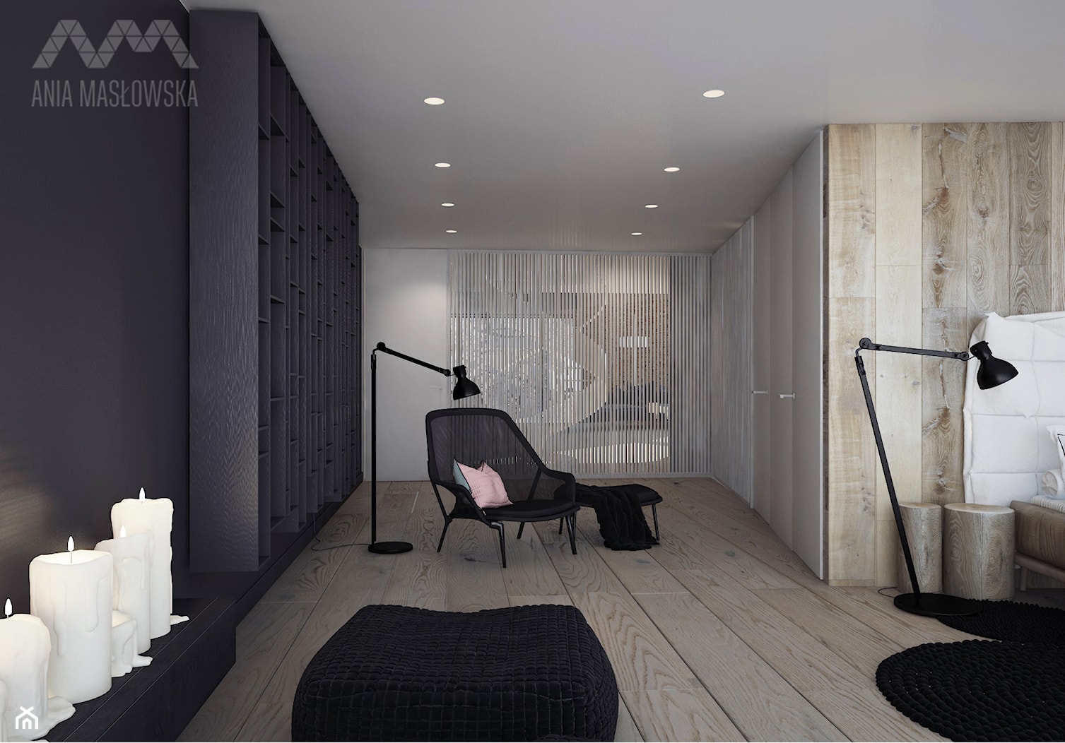 Projekt wnętrz domu pod Białymstokiem_wersja2 - Duża czarna sypialnia, styl skandynawski - zdjęcie od Ania Masłowska - Homebook