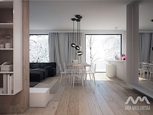 Dom nad Wkrą - Średnia beżowa jadalnia w salonie, styl skandynawski - zdjęcie od Ania Masłowska