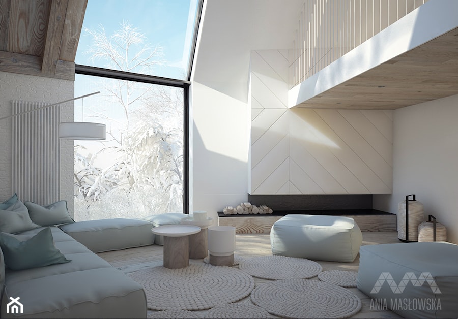 Projekt wnętrz domu pod Białymstokiem_wersja1 - Średni biały salon - zdjęcie od Ania Masłowska