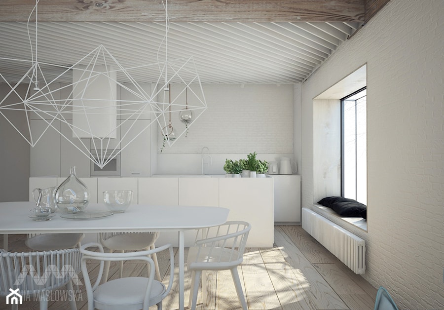 Projekt wnętrz domu pod Białymstokiem_wersja1 - Średnia biała jadalnia w kuchni, styl skandynawski - zdjęcie od Ania Masłowska