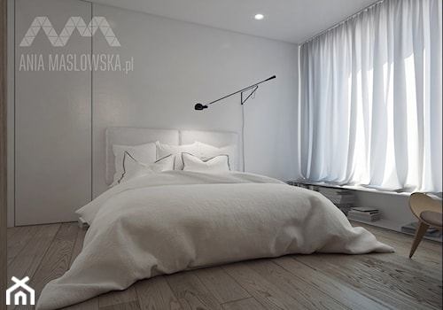 Projekt wnętrz mieszkania, Poznań 2013 rok - Duża biała sypialnia - zdjęcie od Ania Masłowska