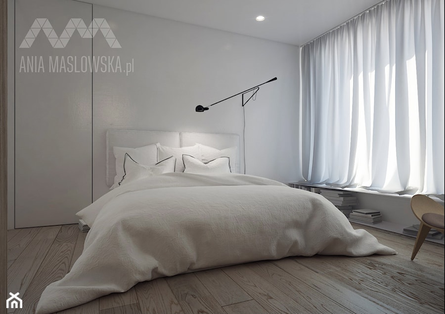 Projekt wnętrz mieszkania, Poznań 2013 rok - Duża biała sypialnia - zdjęcie od Ania Masłowska