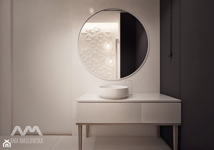 Powiśle - Mała na poddaszu bez okna łazienka, styl minimalistyczny - zdjęcie od Ania Masłowska
