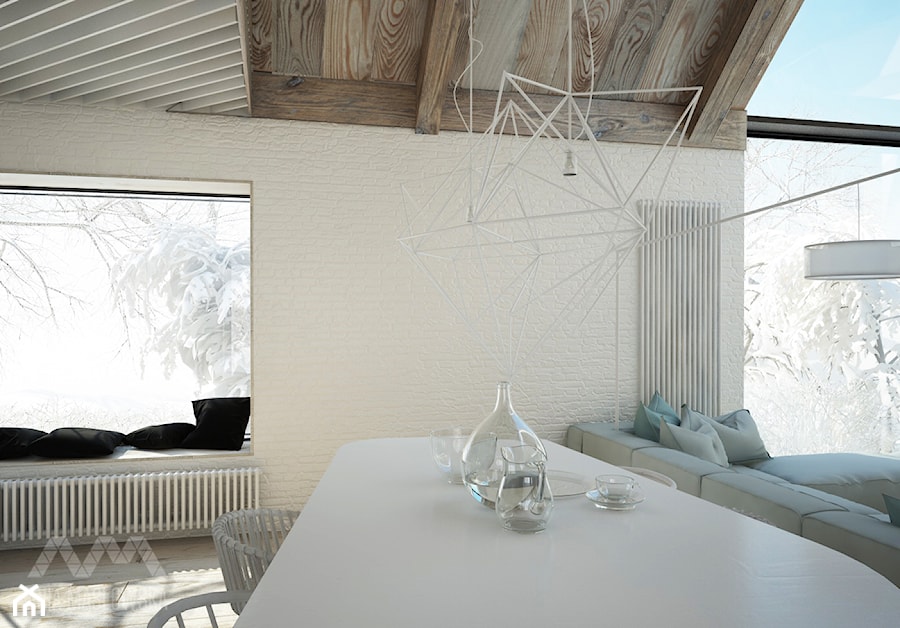 Projekt wnętrz domu pod Białymstokiem_wersja1 - Średnia beżowa jadalnia w salonie, styl skandynawski - zdjęcie od Ania Masłowska