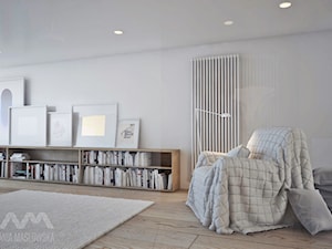 Projekt wnętrz domu pod Białymstokiem_wersja1 - Średnia biała sypialnia z łazienką, styl skandynawski - zdjęcie od Ania Masłowska