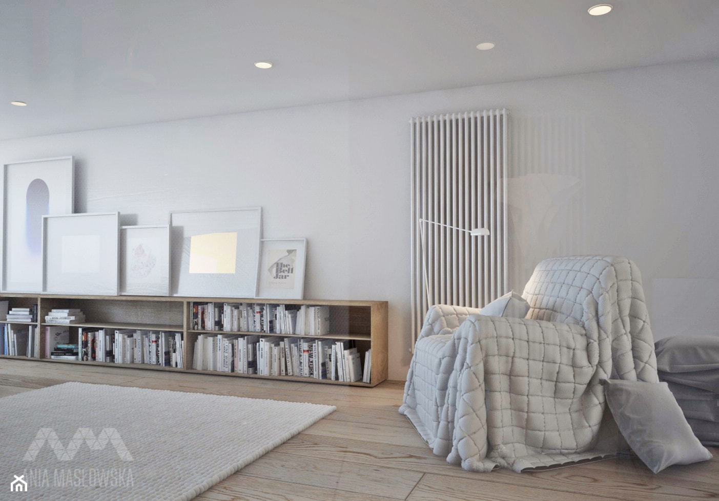 Projekt wnętrz domu pod Białymstokiem_wersja1 - Średnia biała sypialnia z łazienką, styl skandynaws ... - zdjęcie od Ania Masłowska - Homebook