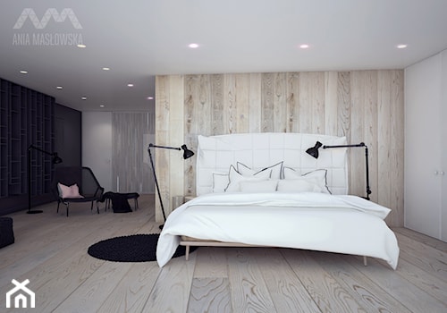 Projekt wnętrz domu pod Białymstokiem_wersja2 - Duża beżowa sypialnia, styl minimalistyczny - zdjęcie od Ania Masłowska