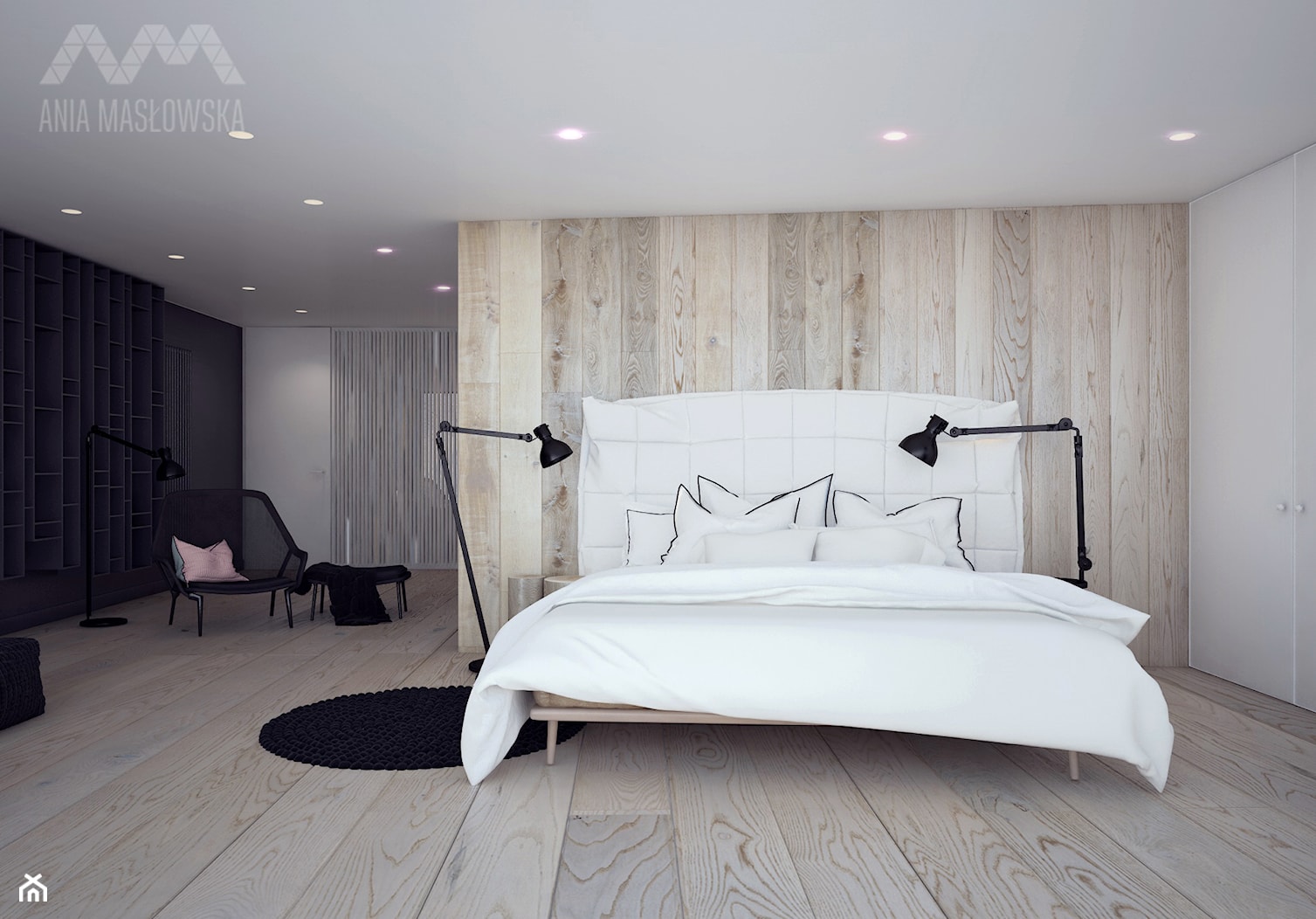 Projekt wnętrz domu pod Białymstokiem_wersja2 - Duża beżowa sypialnia, styl minimalistyczny - zdjęcie od Ania Masłowska - Homebook