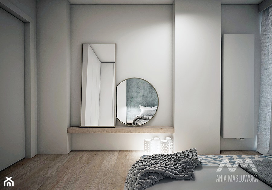 Wilanów - Średnia biała szara sypialnia, styl skandynawski - zdjęcie od Ania Masłowska