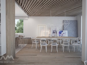 Projekt domu w Józefowie - Duża beżowa jadalnia w salonie, styl minimalistyczny - zdjęcie od Ania Masłowska