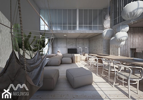 Dom jednorodzinny 450 m2 - Duży szary salon z jadalnią, styl skandynawski - zdjęcie od Ania Masłowska